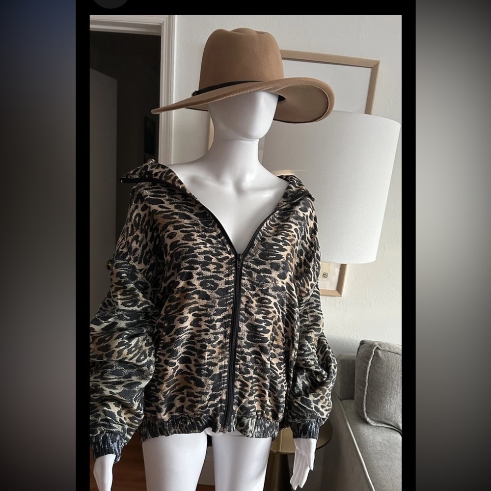 Vintage Leopard Print Oversized Silk Y2K 90’s Grunge Goth Bomber Jacket Size M - Picture 3 of 11